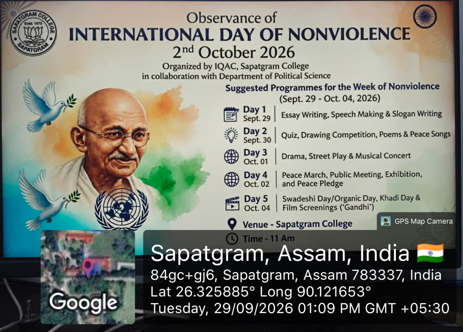 Observance of International day of non violence (sept 29 to oct 4, 2026)